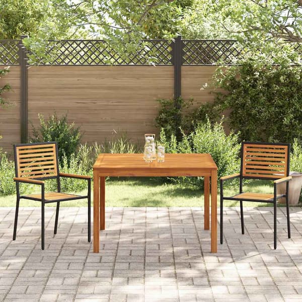 vidaXL Hage Spisegruppe 3 pcs Svart Solid akasietre