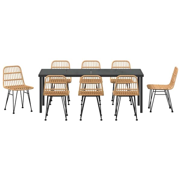 vidaXL Trädgårdsmöbelset 9 pcs Brun Pulverlackerat stål