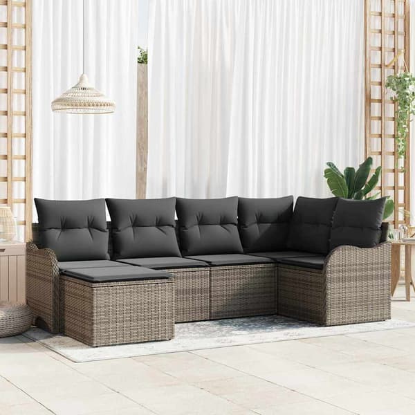 vidaXL Trädgårdsoffset med kudde 6 pcs Grå Poly rattan
