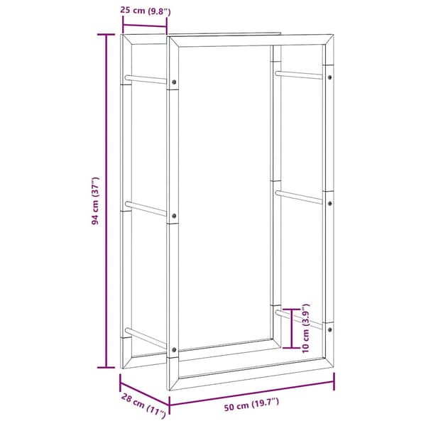 vidaXL Vedstativ 50x28x94 cm rustfritt stål
