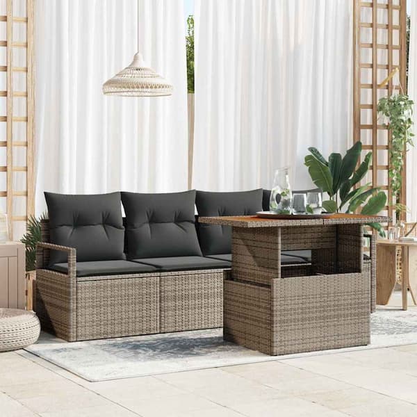 vidaXL Trädgårdsoffset med lagring 5 pcs Grå Poly rattan
