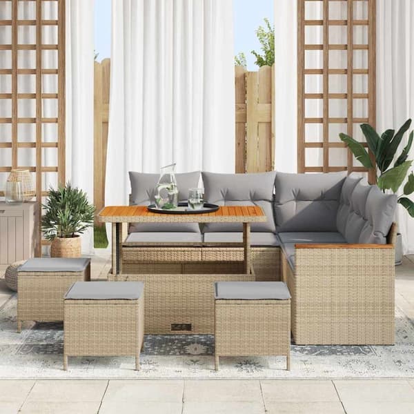 vidaXL 11-delad Trädgårdsoff Set med Kuddar Beige Poly Rottning Akacia
