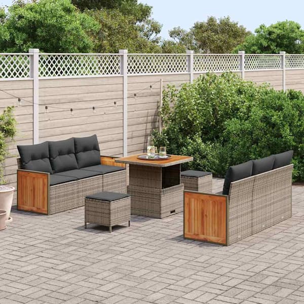 vidaXL Trädgårdsoffset 9 pcs Grå Poly Rattan och Pulverlackerad Stål