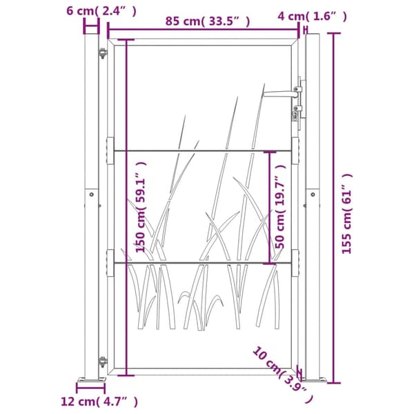 vidaXL Trädgårdsgrind antracit 105x155 cm stål gräsdesign