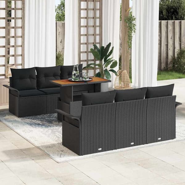 vidaXL Trädgårdsoffset med lagring 7 pcs Svart Poly rattan