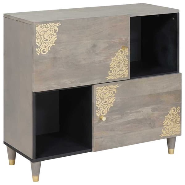 vidaXL Serviesskap Grå og Gull 80 x 33 x 75 cm Massiv mango tre
