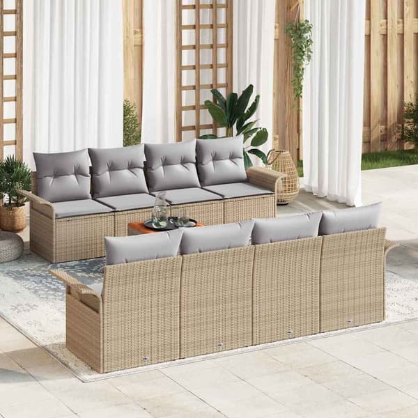 vidaXL Trädgårdssoffa Set 9 delar Beige Polyrotting