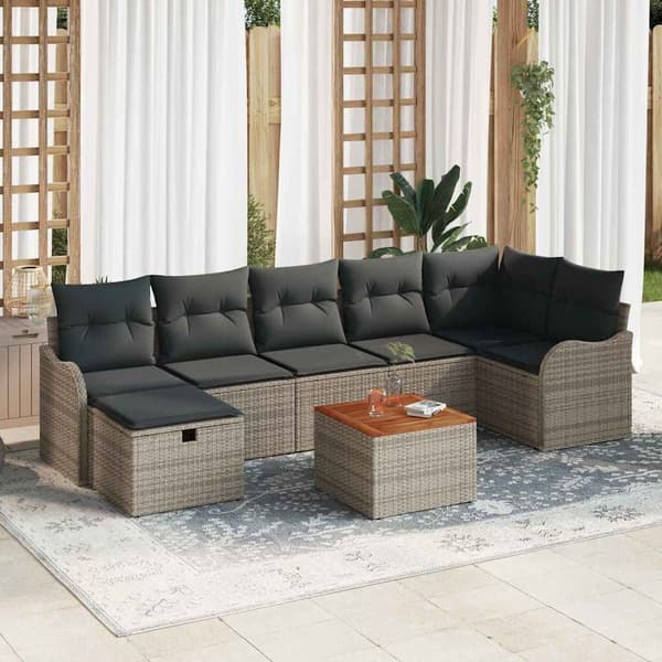 vidaXL Trädgårdsoffset med kudde med lagring 8 pcs Grå Poly rattan