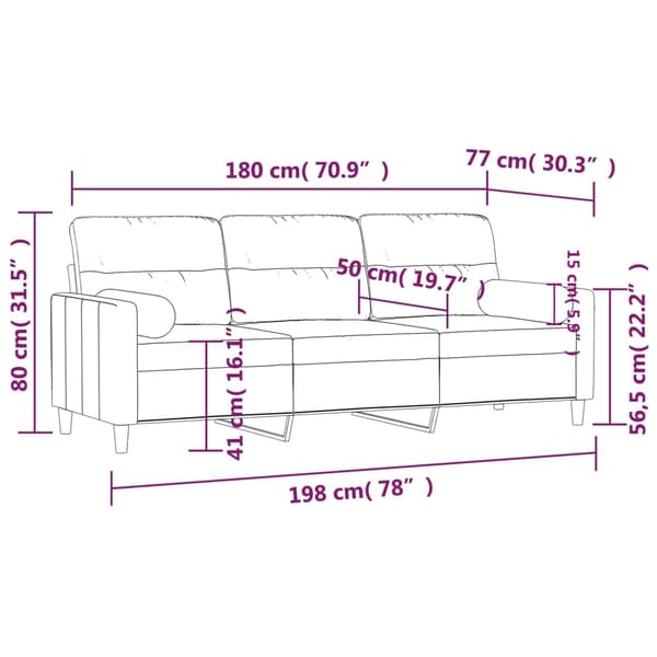 vidaXL 3-sits soffa med prydnadskuddar mörkgrå 180 cm tyg