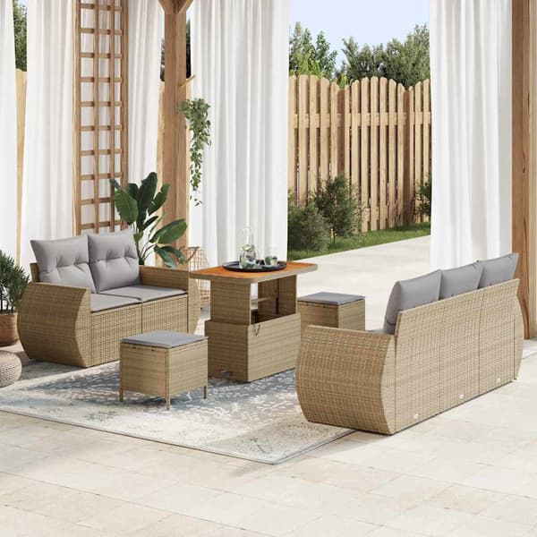 vidaXL Trädgårdsoffset 8 pcs Beige konstrotting