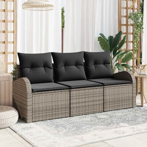 vidaXL Trädgårdsoffset med kudde 3 pcs Grå Poly rattan