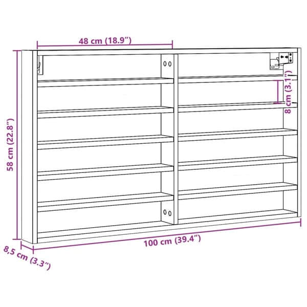 vidaXL Hyller brun eik 100x8,5x58 cm konstruert tre