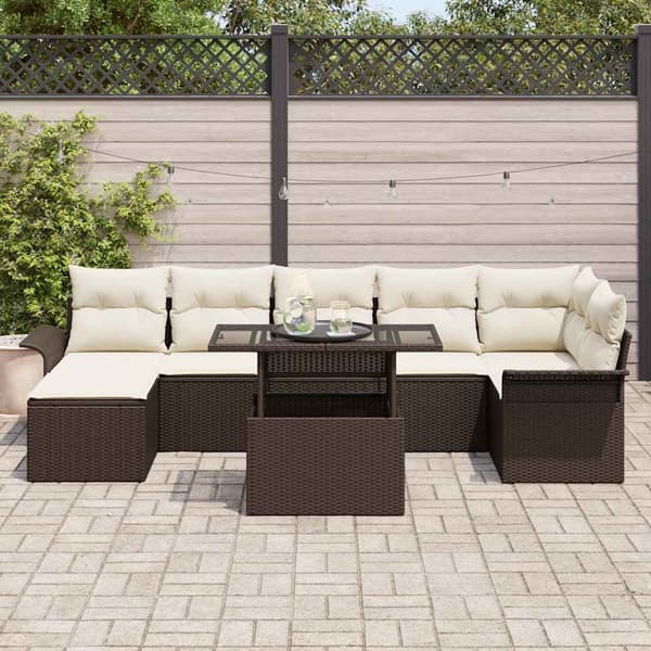 vidaXL Trädgårdsoffset med kudde 8 pcs Brun Poly rattan