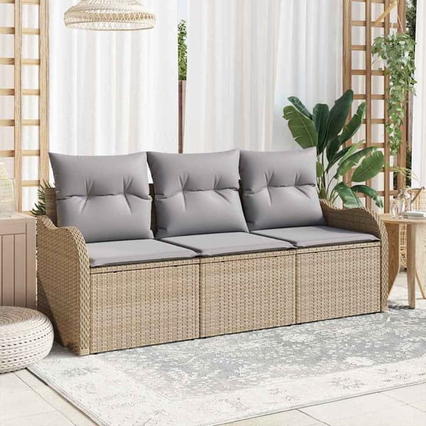 vidaXL Trädgårdsoffset med lagring 3 pcs Beige Poly rattan