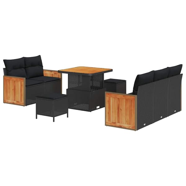vidaXL Trädgårdsoffset 8 pcs Svart Poly Rattan och Pulverlackerad Stål