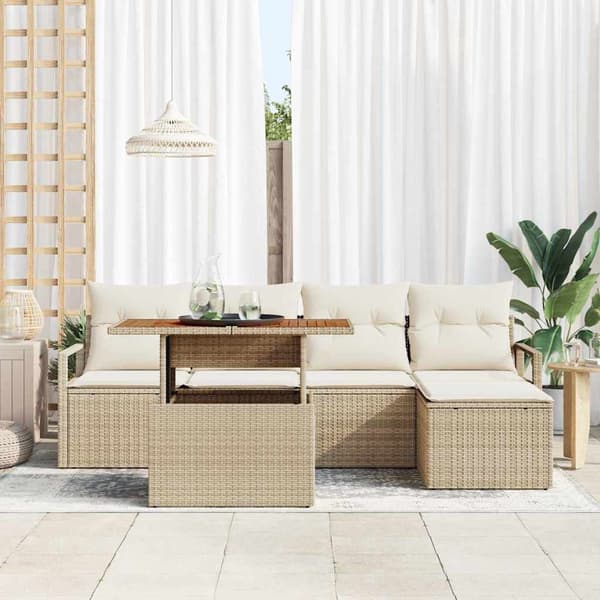 vidaXL Trädgårdsoffset med lagring 6 pcs Beige Poly rattan