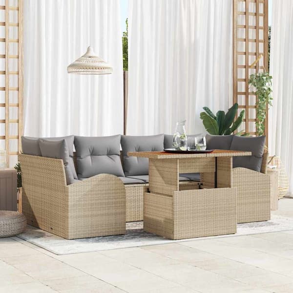 vidaXL Trädgårdsoffset med lagring 7 pcs Beige Poly rattan