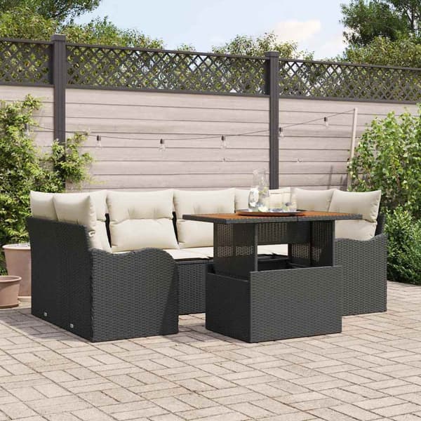vidaXL Trädgårdsoffset med lagring 7 pcs Svart Poly rattan
