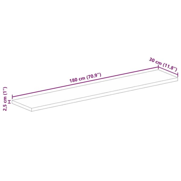 vidaXL Bordplate 180x30x2,5 cm rektangulær grovt heltre mango