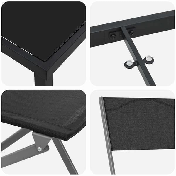 vidaXL Trädgårdsmöbelset 7 pcs Svart Pulverlackerat stål
