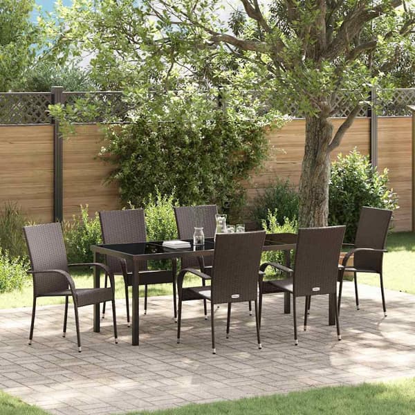 vidaXL Trädgårdsmöbelset 7 pcs Brun Pulverlackerat stål