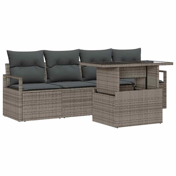 vidaXL Trädgårdsoffset med lagring 5 pcs Grå Poly rattan