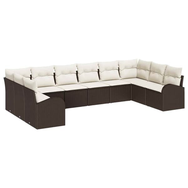 vidaXL Soffset med kudde 10 pcs Brun Polyrattan