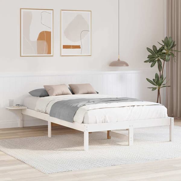 vidaXL Sängram Vit 140 x 190 cm Massiv furu