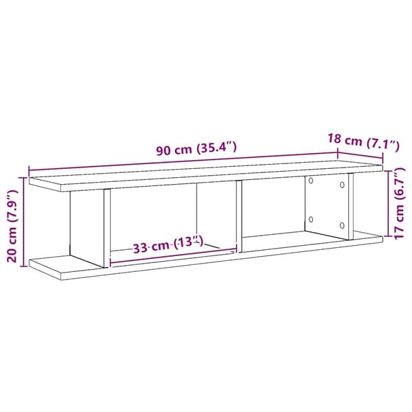 vidaXL Vegghyller 2 stk artisan eik 90x18x20 cm konstruert tre