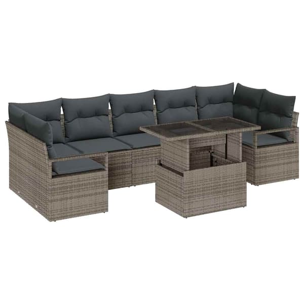 vidaXL Trädgårdsoffset med lagring 8 pcs Grå Poly rattan