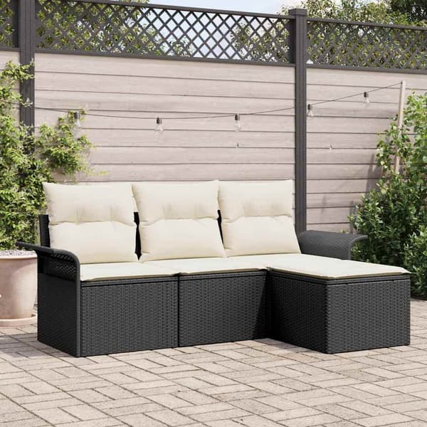 vidaXL Soffset med kudde 4 pcs Svart och kräm konstrotting