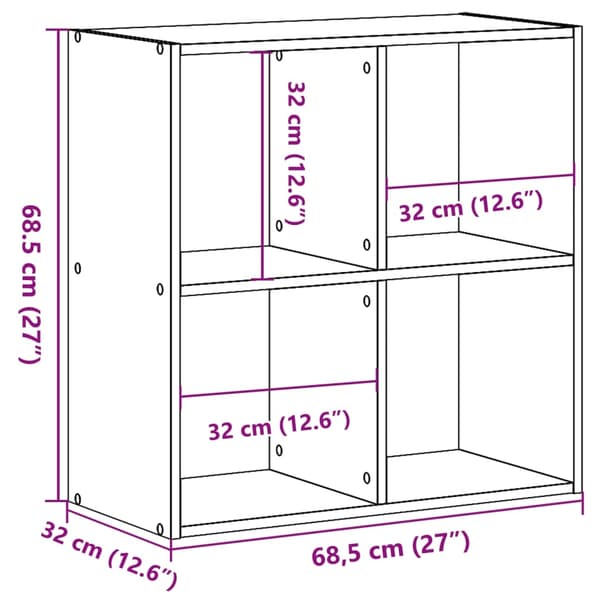 vidaXL Bokhylle brun eik 68,5x32x68,5 cm konstruert tre