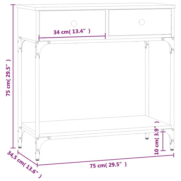 vidaXL Konsollbord sonoma eik 75x34,5x75 cm konstruert tre