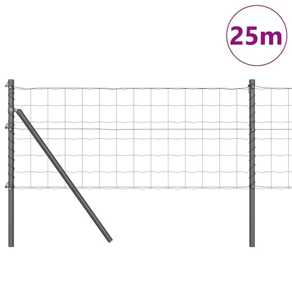 vidaXL Gjerde med stolpe Grå 0,8 x 25 m Stål
