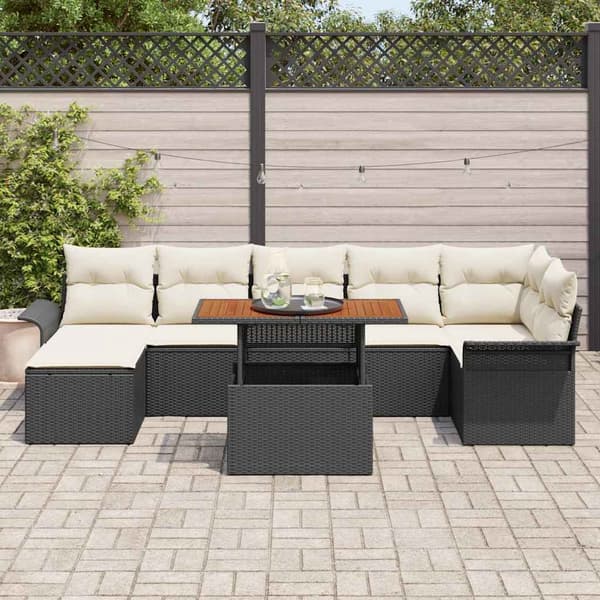 vidaXL Trädgårdsoffset med lagring 8 pcs Svart Poly rattan
