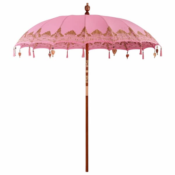 vidaXL Balinesisk Parasol Rosa (210-220) x 260 cm Bomull og solid tre