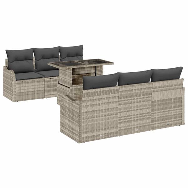 vidaXL Trädgårdsoffset med kudde 7 pcs Ljusgrå Poly rattan