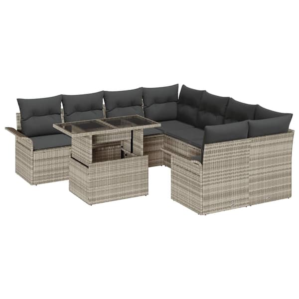 vidaXL Trädgårdsoffset med kudde med lagring 9 pcs Ljusgrå Poly Rattan