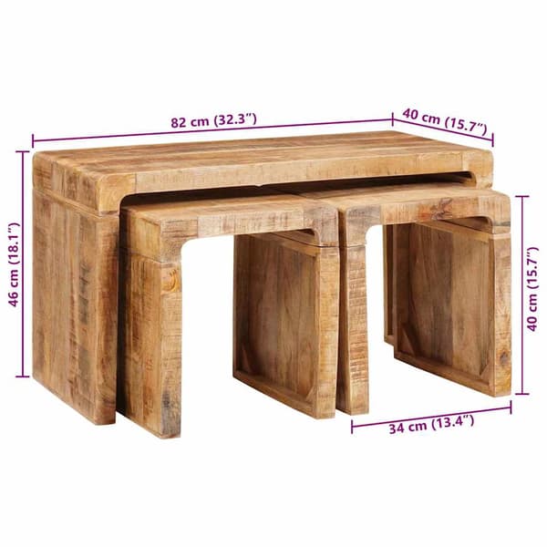 vidaXL Nestingbord 3 pcs Brun Massivt mangoträ