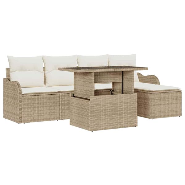 vidaXL Trädgårdsoffset med kudde 6 pcs Beige Polyrattan