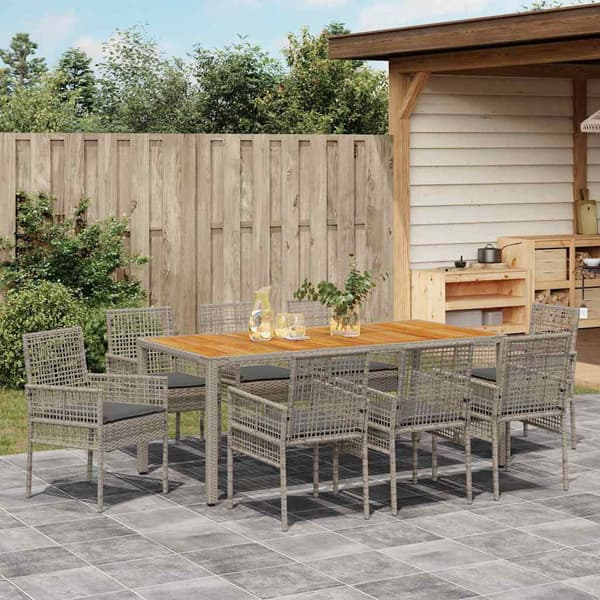vidaXL Trädgårdsmöbelset 9 pcs Grå konstrotting