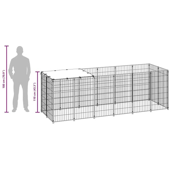 vidaXL Hundgård silver 330x110x110 cm stål