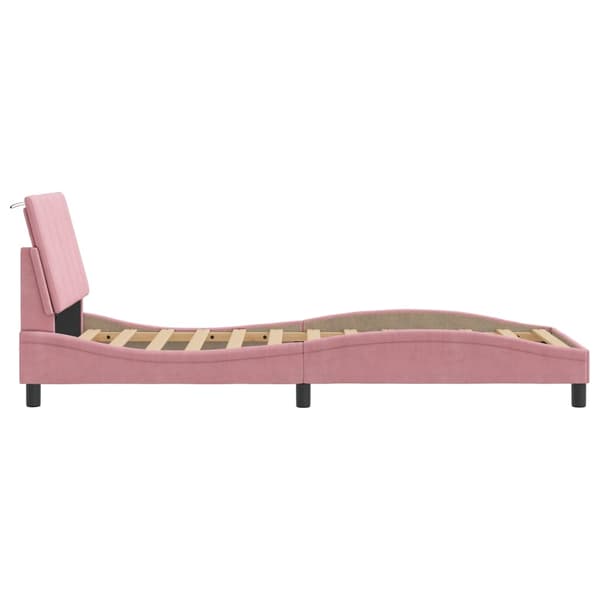 vidaXL Sängram med LED-belysning rosa 90x190 cm sammet