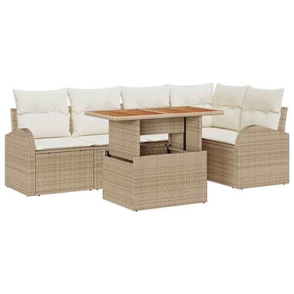 vidaXL Trädgårdsoffset med lagring 6 pcs Beige Poly rattan