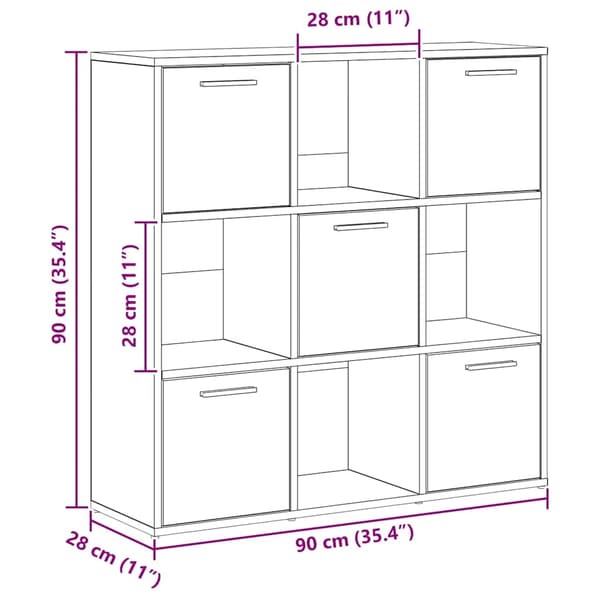 vidaXL Bokhylle artisan eik 90x28x90 cm konstruert tre