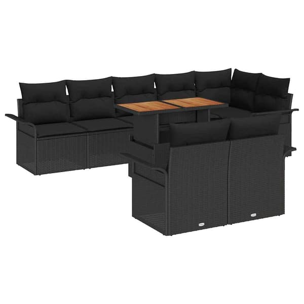 vidaXL Trädgårdsoffset med lagring 9 pcs Svart Poly rattan