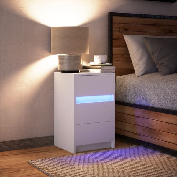 vidaXL Sängbord med LED-lampor vit konstruerat trä