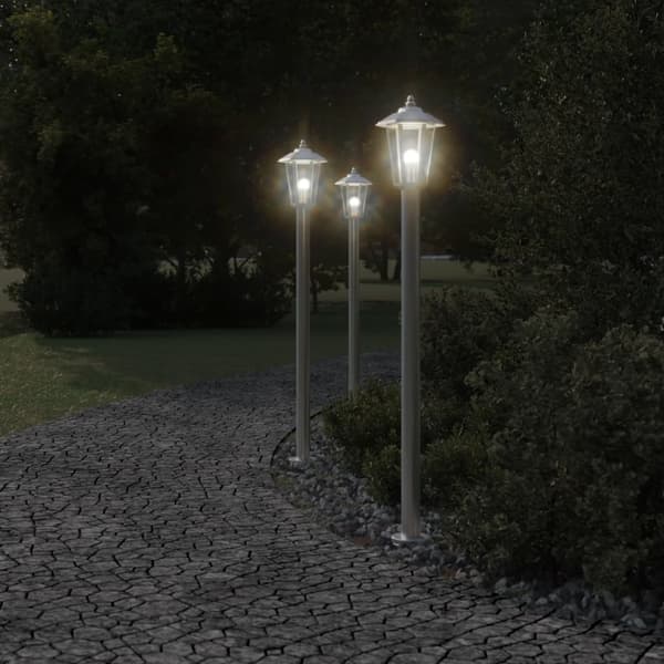 vidaXL Utendørs gulvlamper 3 stk sølv 120 cm rustfritt stål