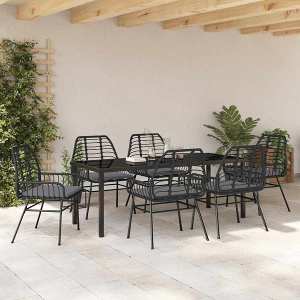 vidaXL Trädgårdsmöbelset 7 pcs Svart konstrotting