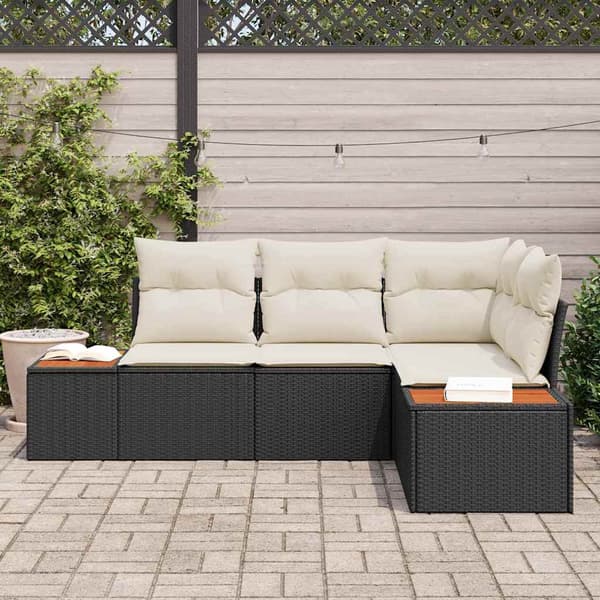 vidaXL Trädgårdsoffset med kudde 5 pcs Svart Poly rattan
